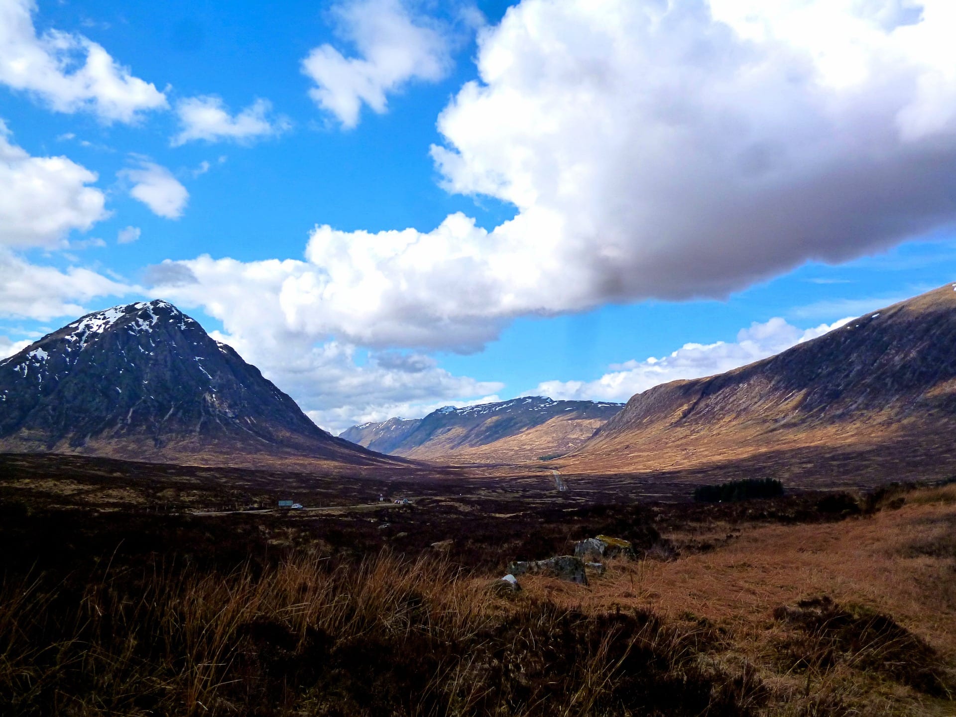 Sky and mountains with heathland on the west highland way