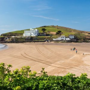 Bigbury beach surfing in Devon - view of the beach with sea on either side