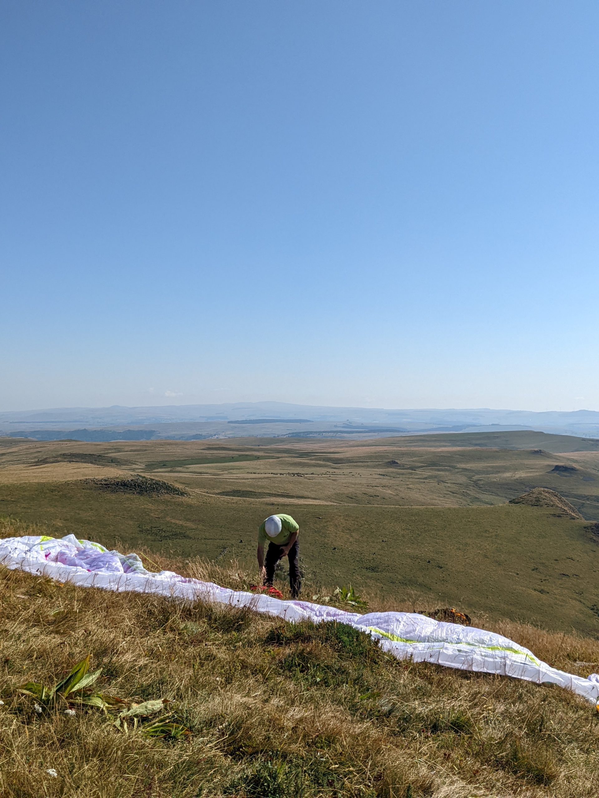 Paragliding canopy on the ground ready for take off in wales