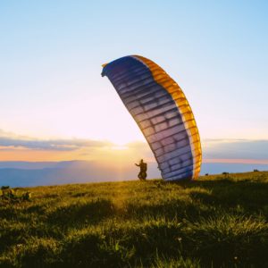 Paragliding in the sunset ready for take off